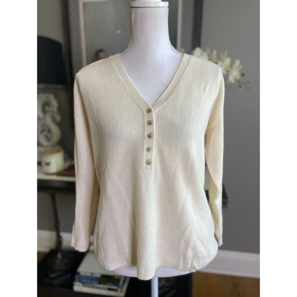Madewell Asherton Waffle Henley Sweater Antique Cream Women's Size XXS - Picture 4 of 10